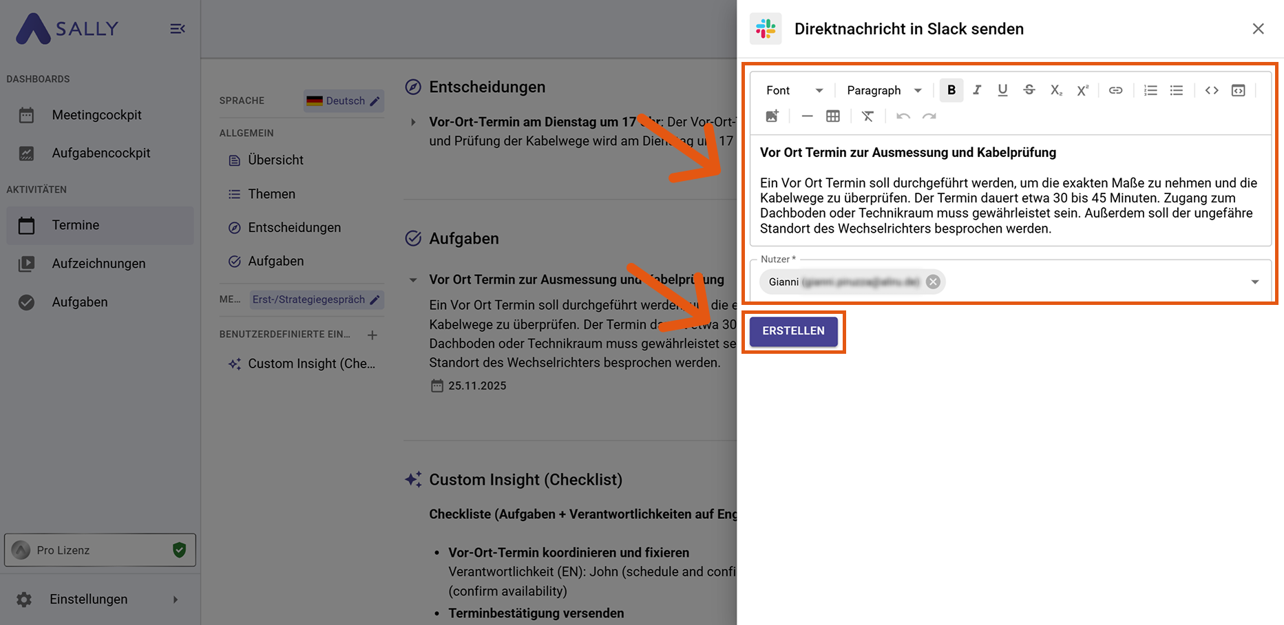 Slack Formular zur Erstellung einer Direktnachricht