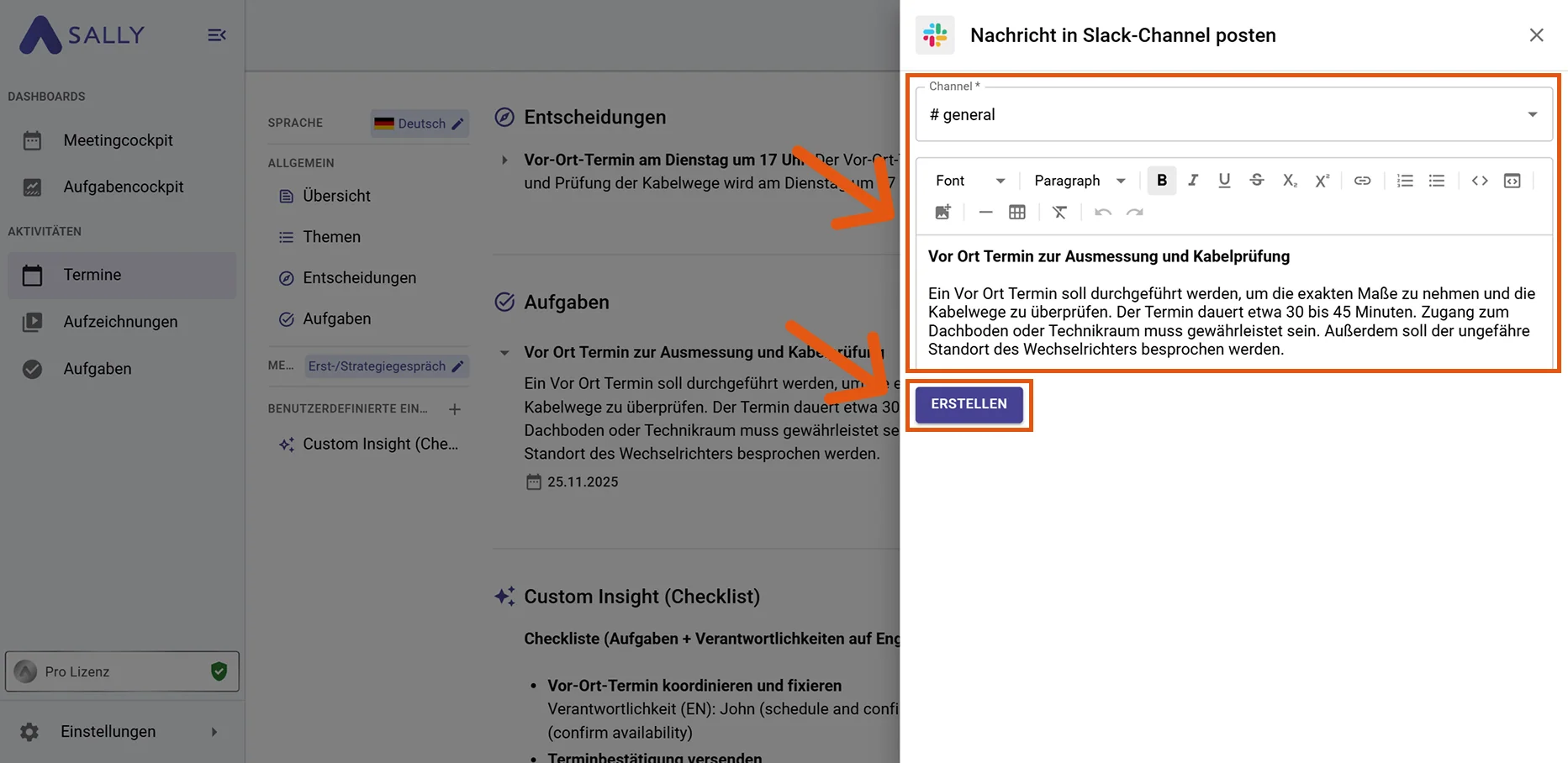 Slack Formular zur Erstellung einer Kanalnachricht