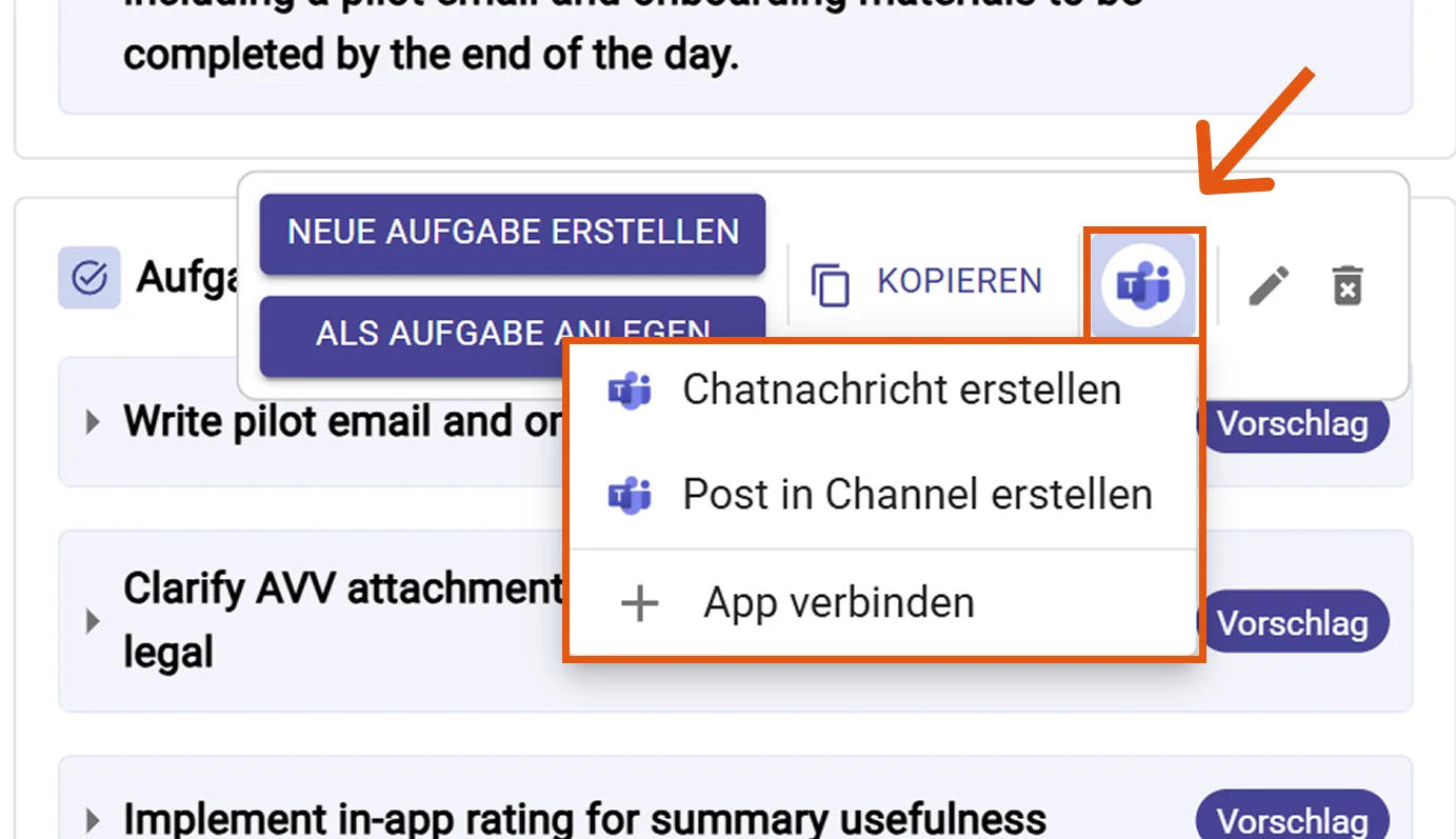 Teams Aktionsmenü mit Chat-Nachricht erstellen / Beitrag im Kanal erstellen