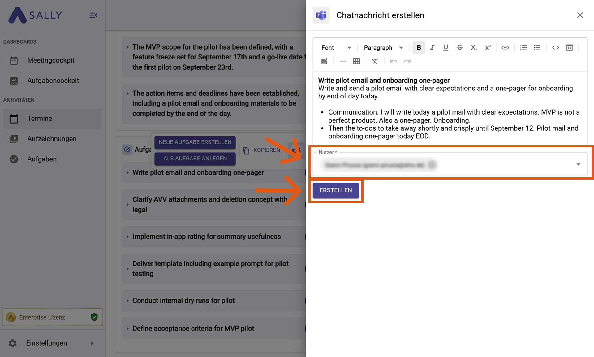 Teams Formular zur Erstellung einer Chat-Nachricht