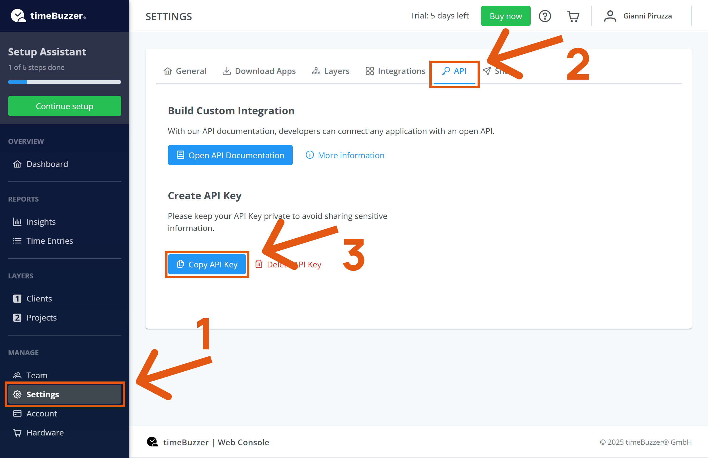 API Key in timeBuzzer kopieren