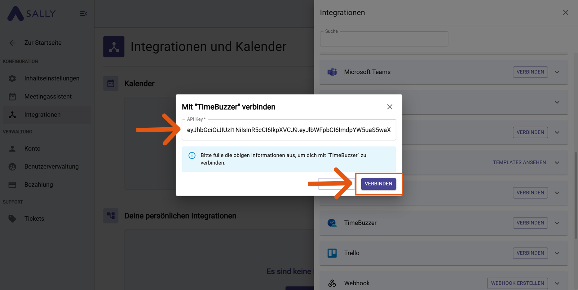 API Key in Sally einfügen