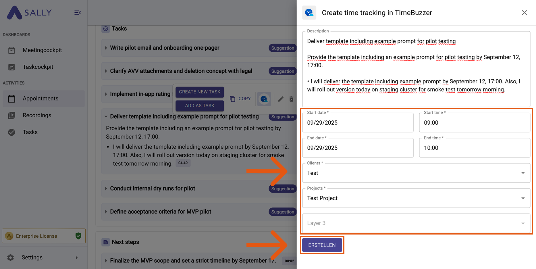 Zeiteintrag-Formular in timeBuzzer