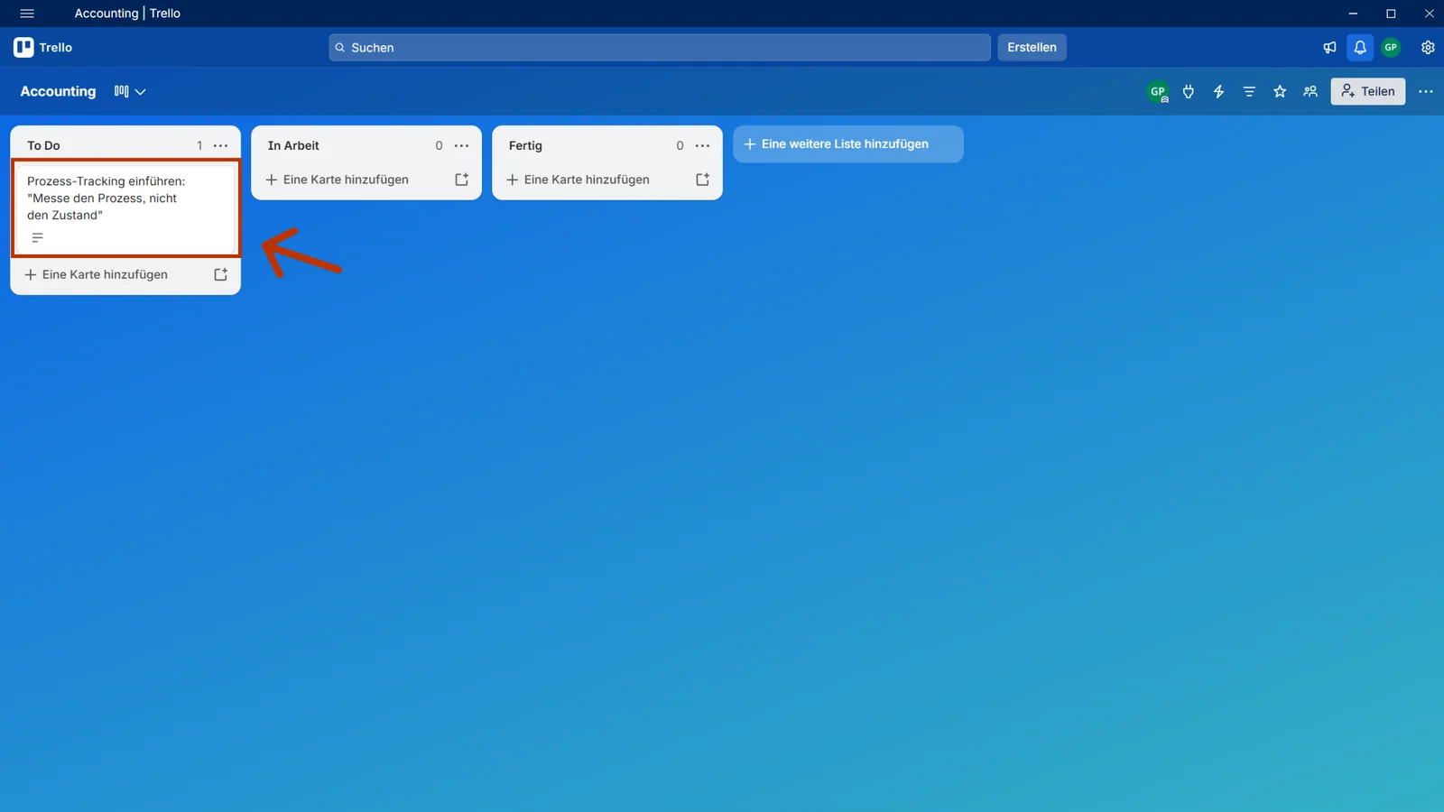Karte aus Sally in der To-Do-Liste eines Trello-Boards