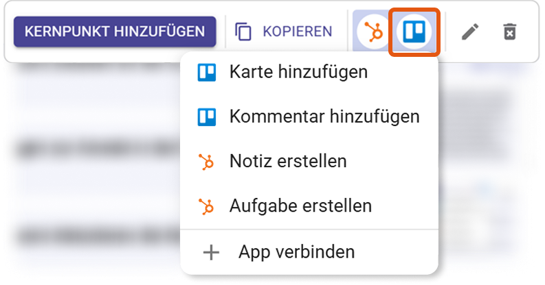 Trello-Aktionsmenü mit Karte hinzufügen oder Kommentar hinzufügen
