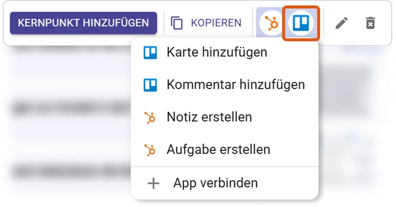 Trello-Aktionsmenü mit Karte hinzufügen oder Kommentar hinzufügen