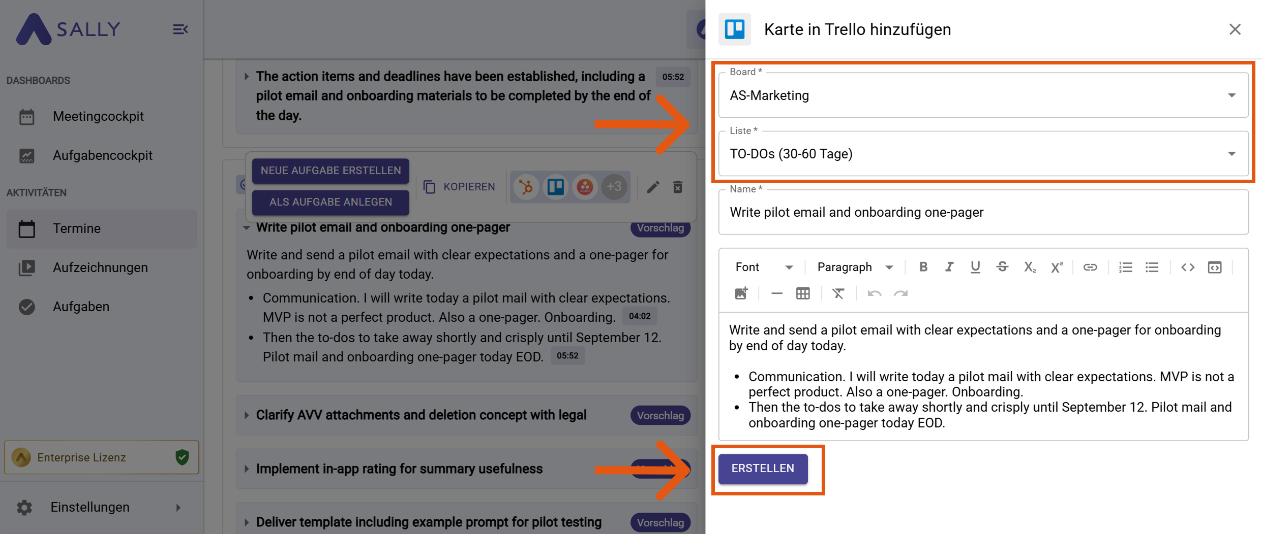 Karte in Trello hinzufügen mit Board, Liste und Titel