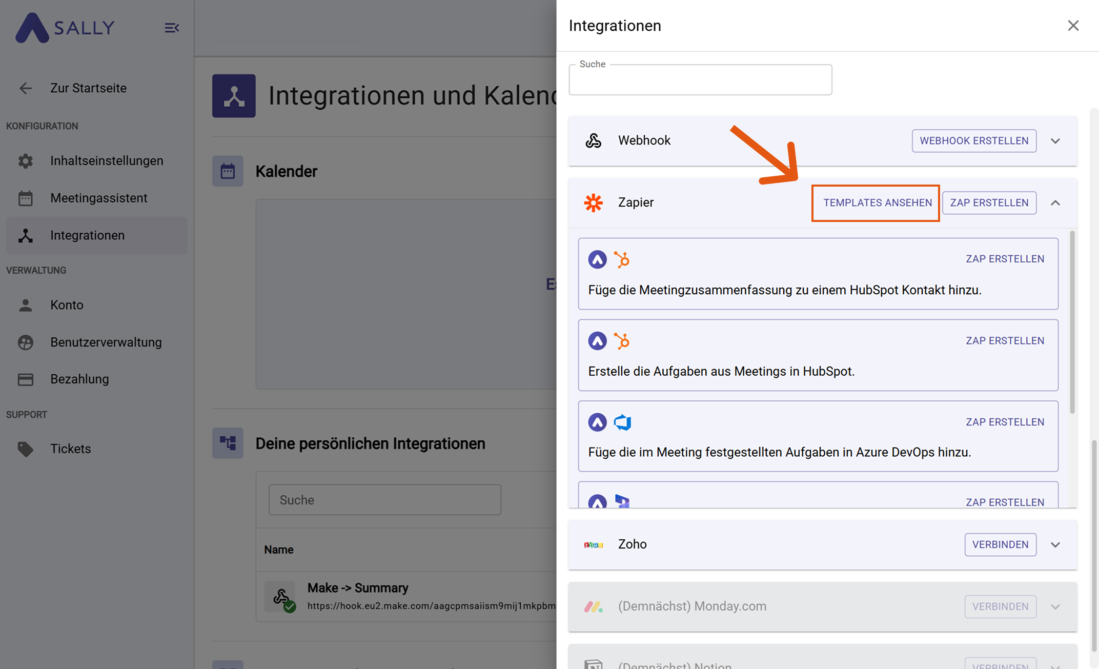 Zapier-Vorlagen in Sally