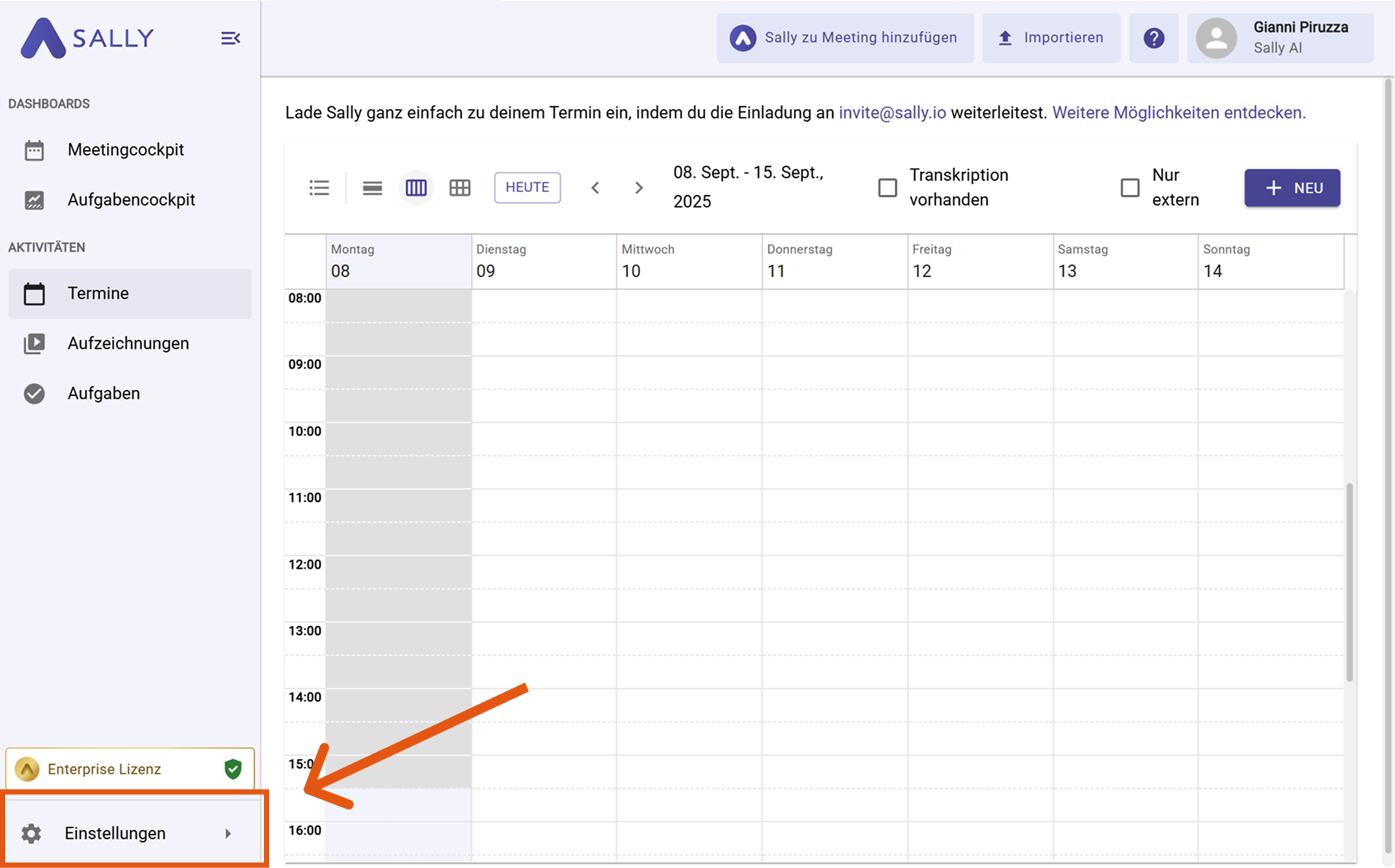Meeting Assistant Einstellungen öffnen