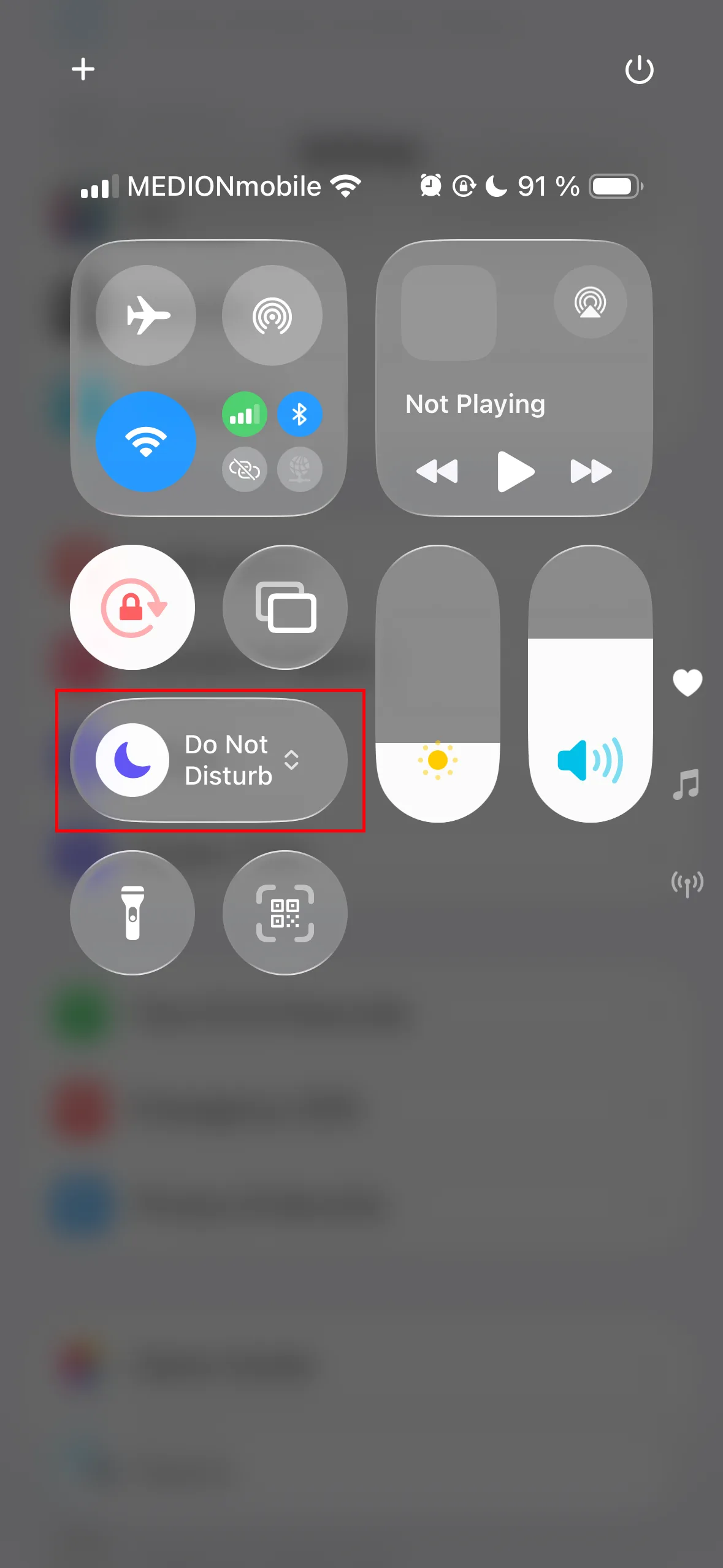 Schalter Nicht stören im Kontrollzentrum des iPhones