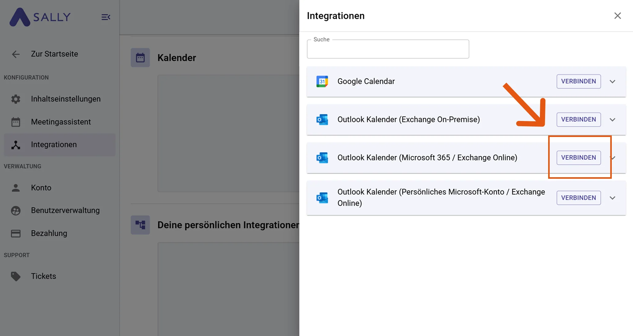 Outlook Kalender Microsoft 365 Integration mit Verbinden-Button