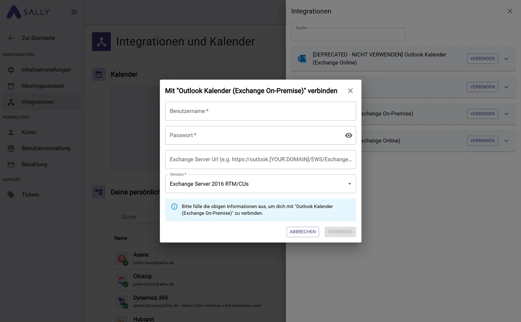 Outlook Kalender On-Premise Sally AI