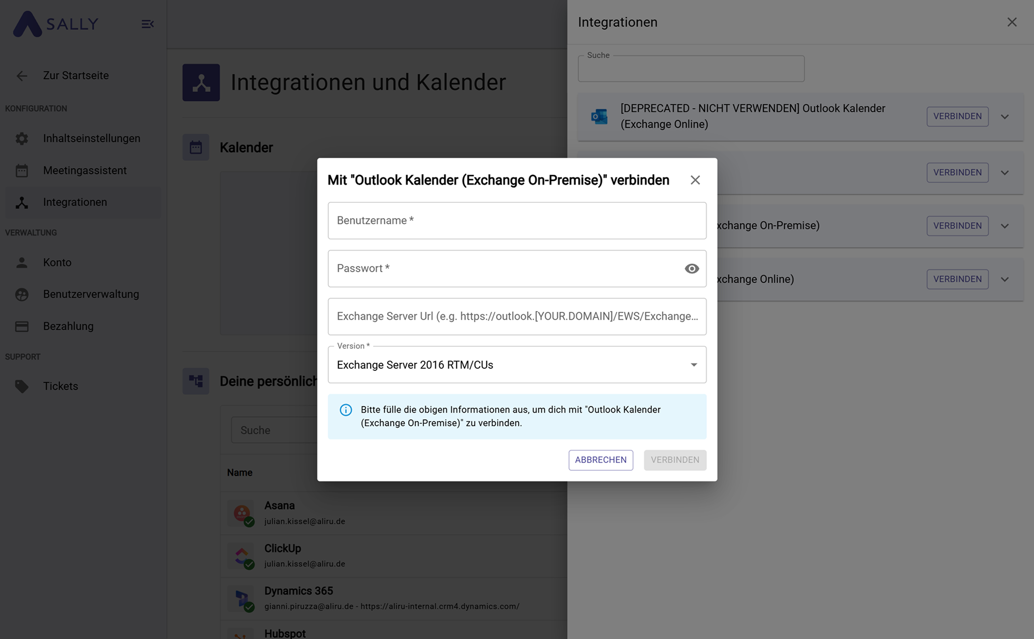 Outlook Kalender On-Premise Sally AI