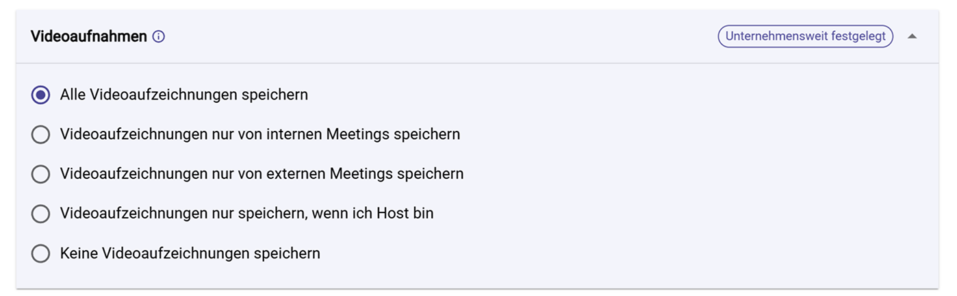 Einstellungen für Videoaufzeichnungen mit mehreren Auswahlmöglichkeiten