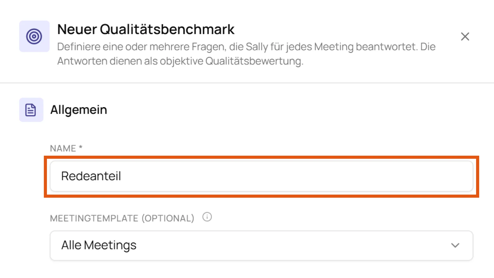 Feld Name im Bereich Allgemein mit dem Beispiel Redeanteil