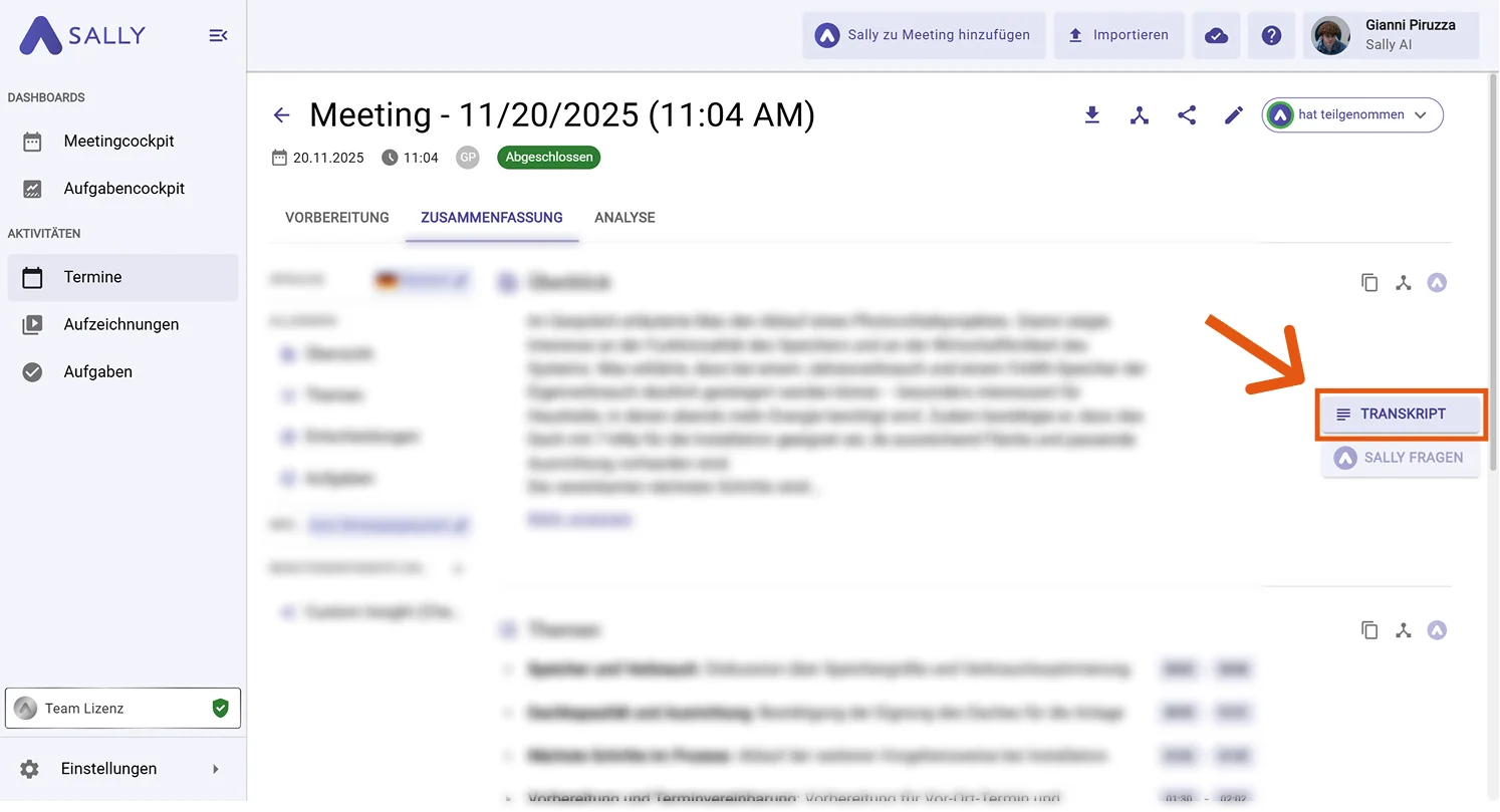 Open the transcript panel