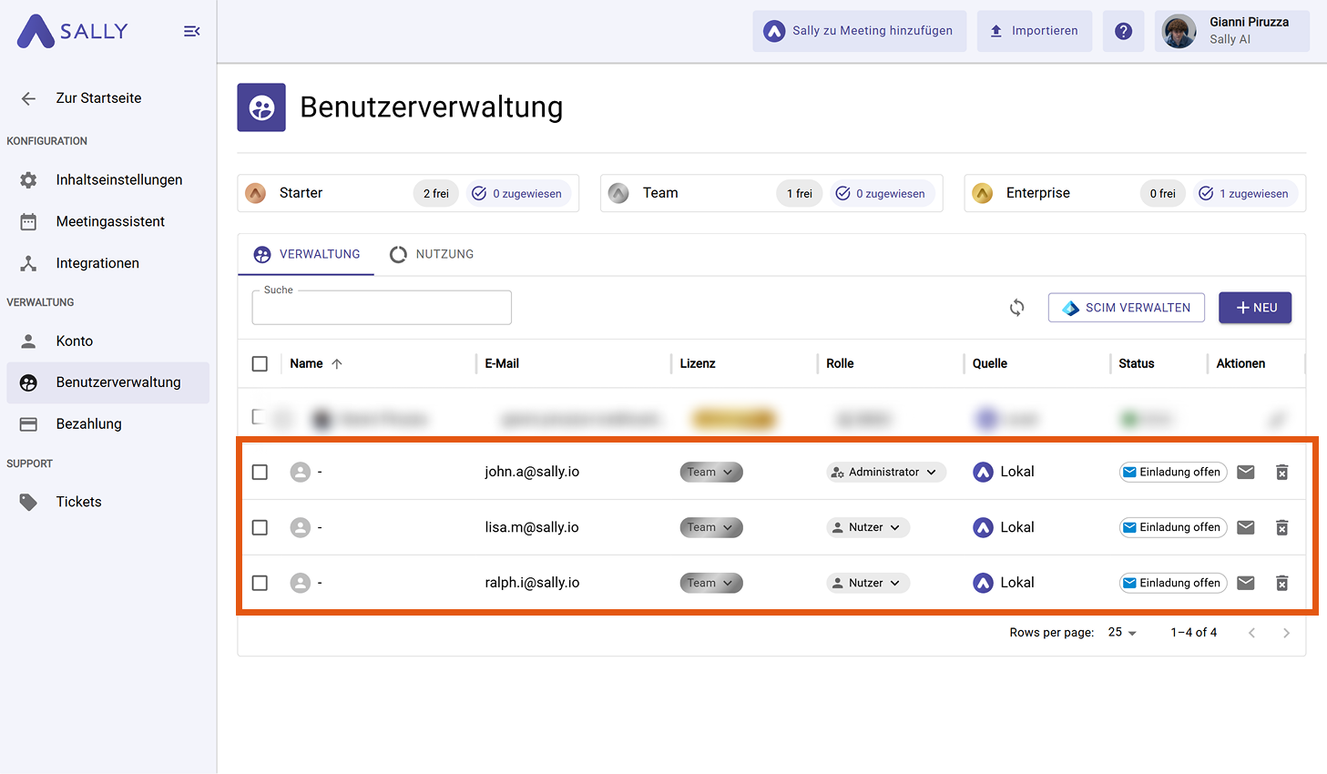SCIM Benutzerliste in Sally