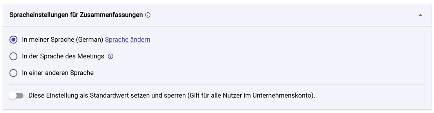 Spracheinstellungen für Zusammenfassungen – Option in meiner Sprache