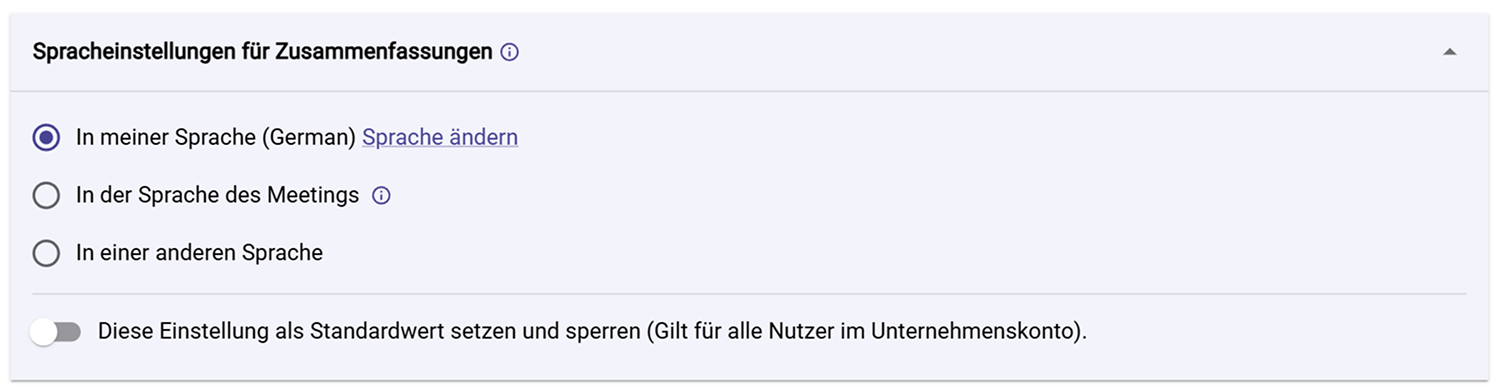 Spracheinstellungen für Zusammenfassungen – Option in meiner Sprache