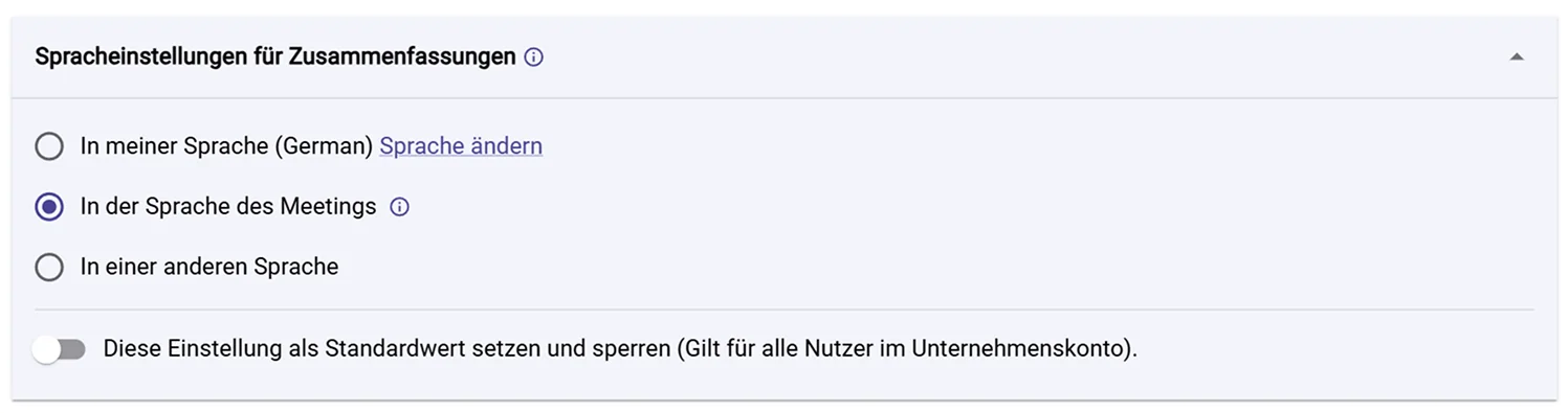 Spracheinstellungen für Zusammenfassungen - Option in meiner Sprache