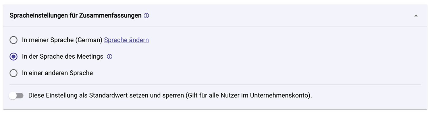 Spracheinstellungen für Zusammenfassungen - Option in meiner Sprache