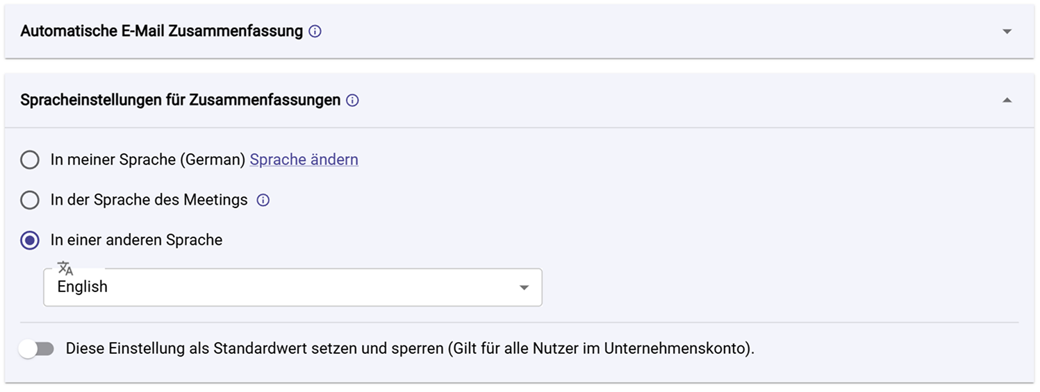 Spracheinstellungen für Zusammenfassungen - Option in einer anderen Sprache