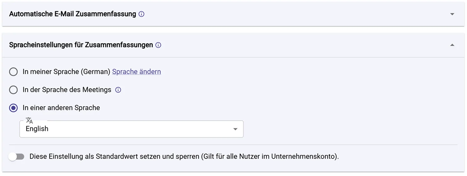 Spracheinstellungen für Zusammenfassungen - Option in einer anderen Sprache
