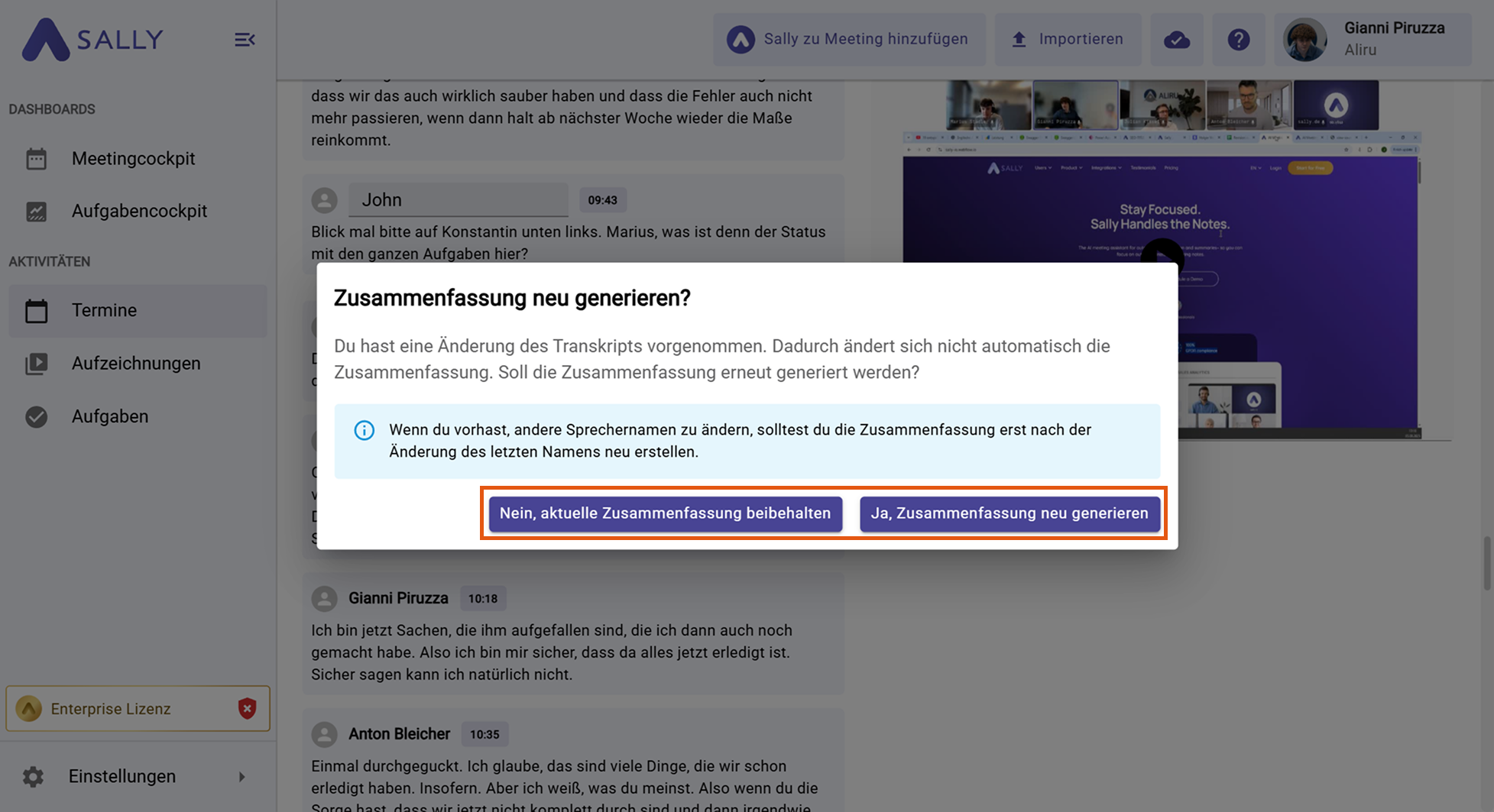 Zusammenfassung neu generieren