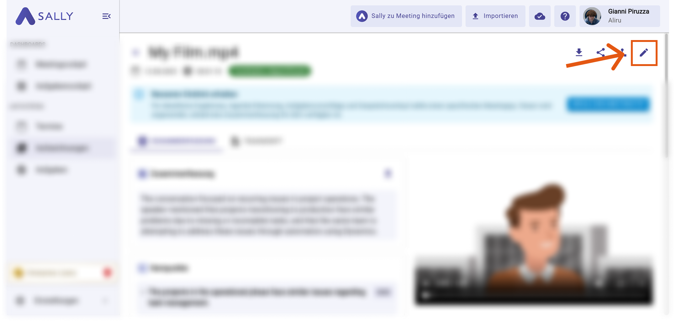 Aufzeichnung bearbeiten und mit Meeting verknüpfen