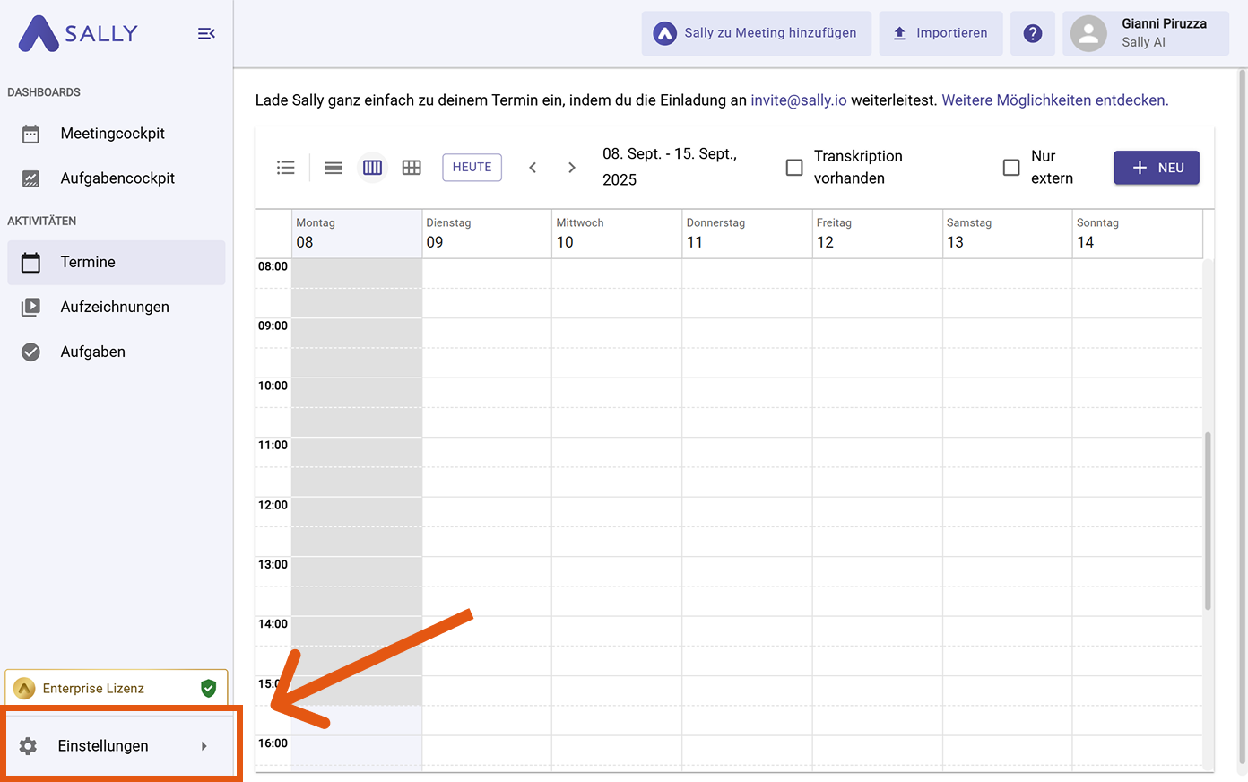 Zu den Einstellungen navigieren