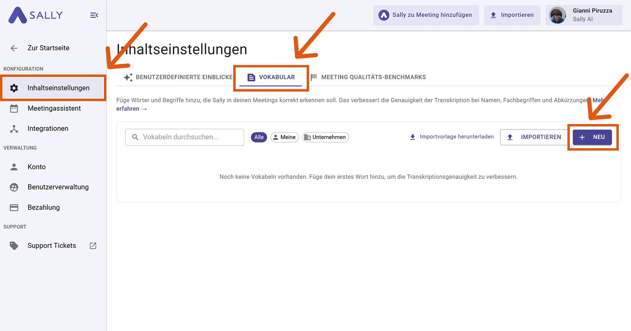 Neues Vokabular anlegen