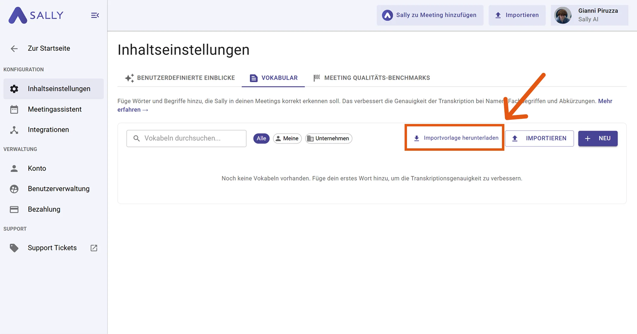 Neues Vokabular anlegen
