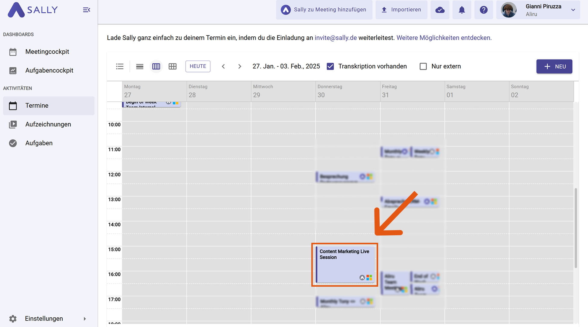 Meeting-Zusammenfassung in Sally öffnen
